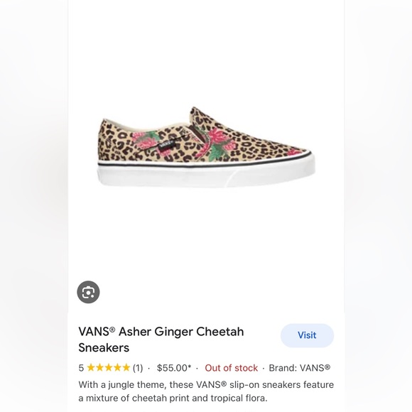 Cheetah Vans floral Asher Ginger slip on 6.5 - Picture 9 of 10